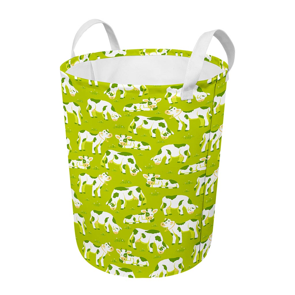 Cute Smiley Cow Pattern Print Round Laundry Basket