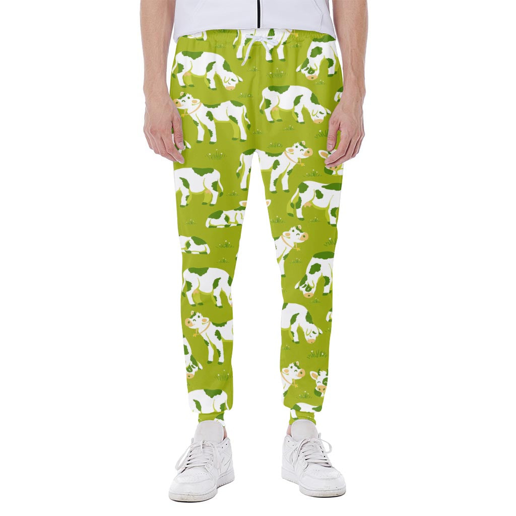 Cute Smiley Cow Pattern Print Scuba Joggers