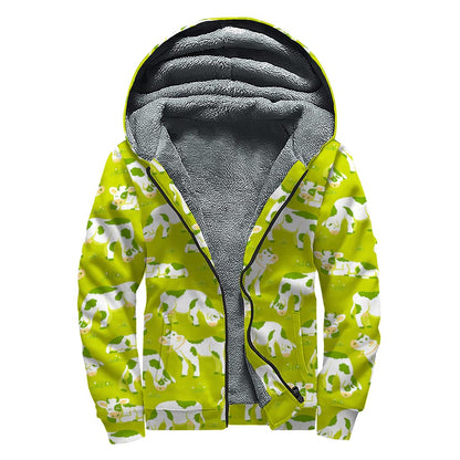 Cute Smiley Cow Pattern Print Sherpa Lined Zip Up Hoodie