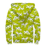 Cute Smiley Cow Pattern Print Sherpa Lined Zip Up Hoodie