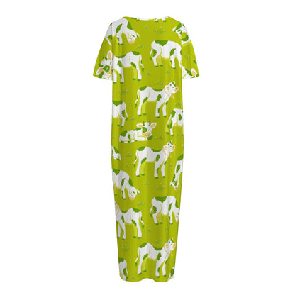 Cute Smiley Cow Pattern Print Short Sleeve Long Nightdress