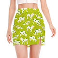 Cute Smiley Cow Pattern Print Side Slit Mini Skirt