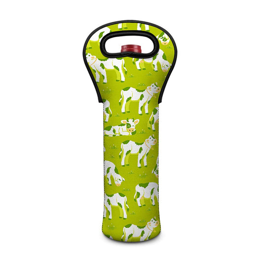 Cute Smiley Cow Pattern Print Single Neoprene Wine Tote