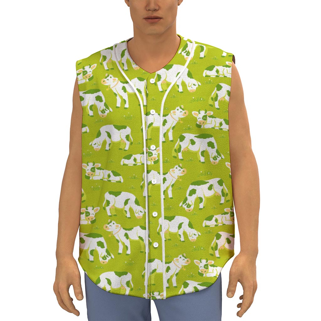 Cute Smiley Cow Pattern Print Sleeveless Baseball Jersey