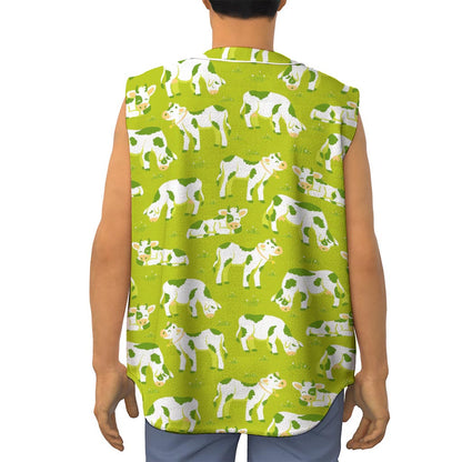 Cute Smiley Cow Pattern Print Sleeveless Baseball Jersey