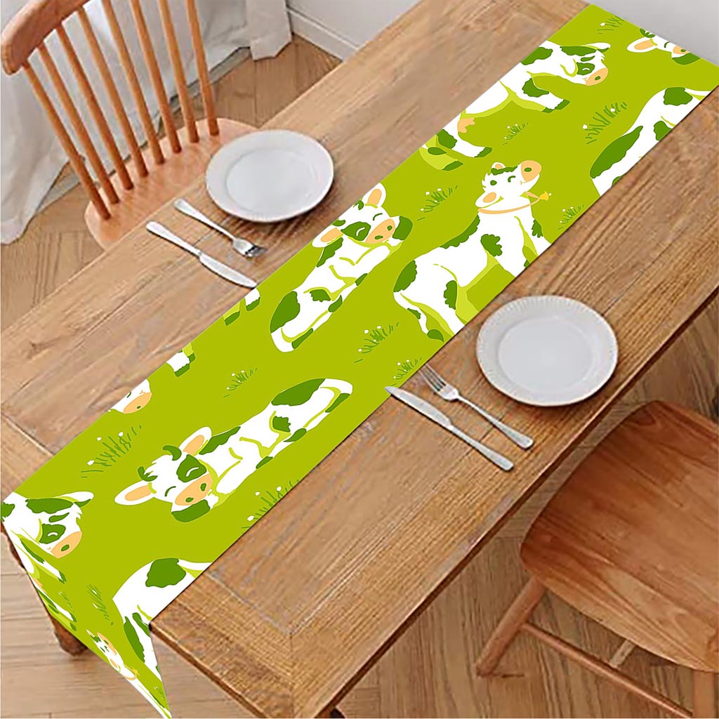 Cute Smiley Cow Pattern Print Table Runner