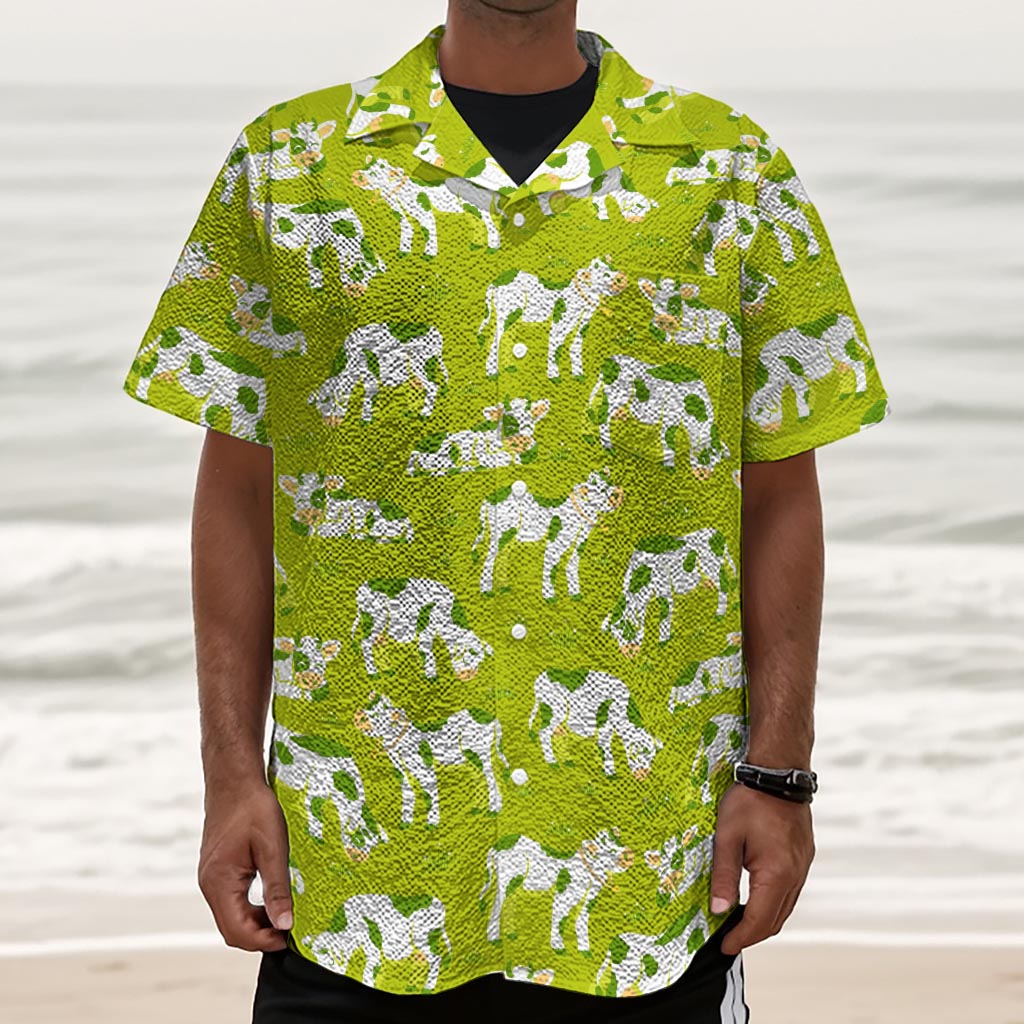 Cute Smiley Cow Pattern Print Textured Short Sleeve Shirt