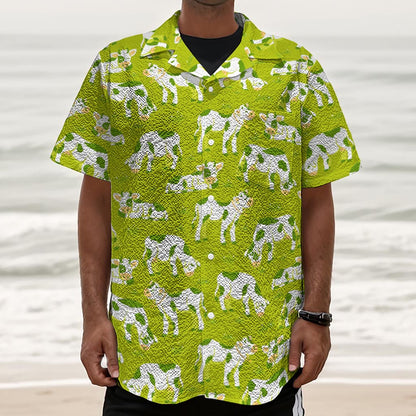 Cute Smiley Cow Pattern Print Textured Short Sleeve Shirt