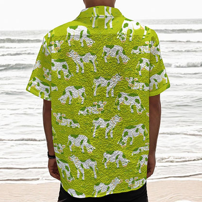 Cute Smiley Cow Pattern Print Textured Short Sleeve Shirt