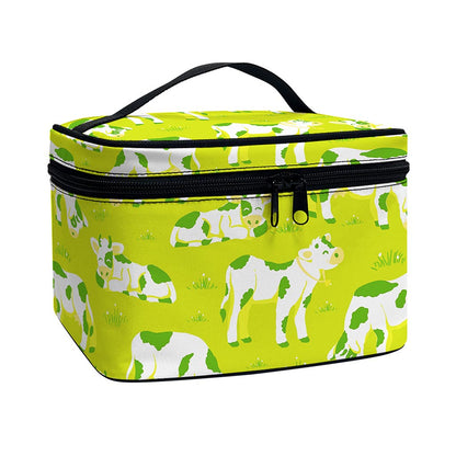 Cute Smiley Cow Pattern Print Travel Makeup Bag
