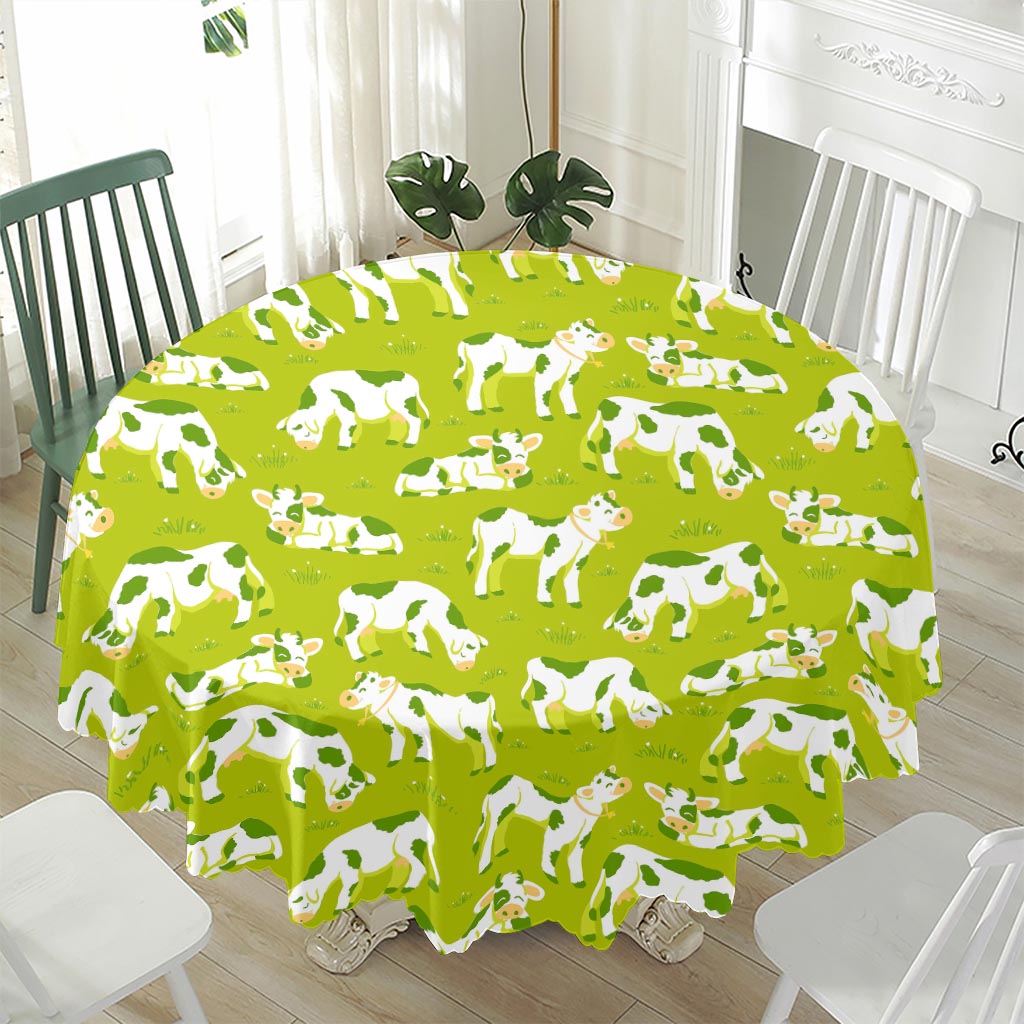 Cute Smiley Cow Pattern Print Waterproof Round Tablecloth