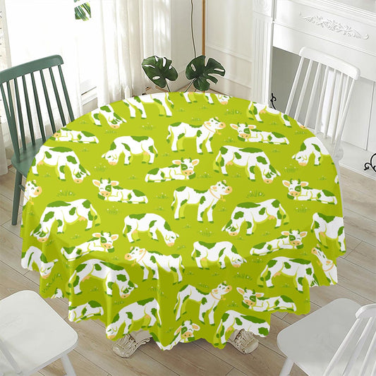 Cute Smiley Cow Pattern Print Waterproof Round Tablecloth