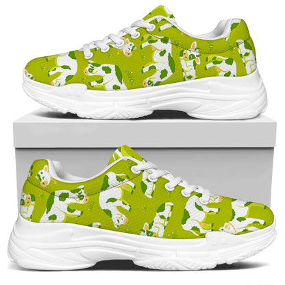 Cute Smiley Cow Pattern Print White Chunky Shoes