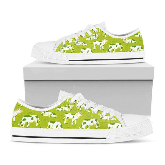 Cute Smiley Cow Pattern Print White Low Top Sneakers