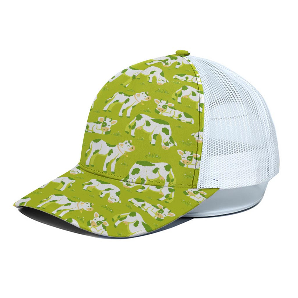 Cute Smiley Cow Pattern Print White Mesh Trucker Cap