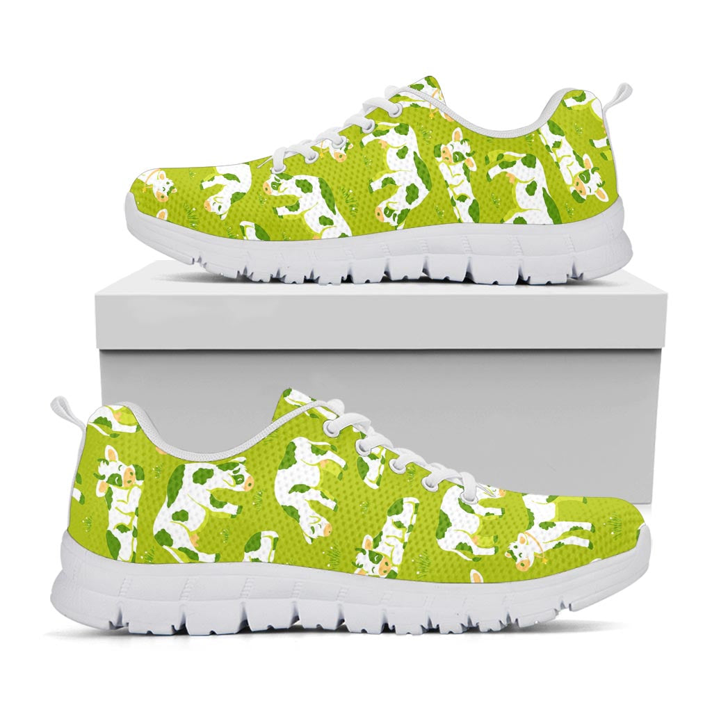 Cute Smiley Cow Pattern Print White Running Shoes