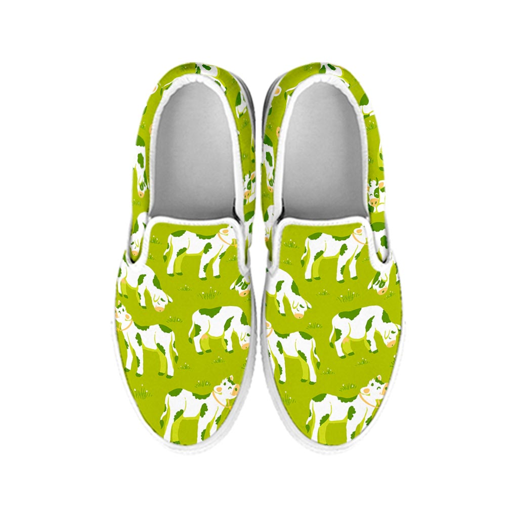 Cute Smiley Cow Pattern Print White Slip On Sneakers