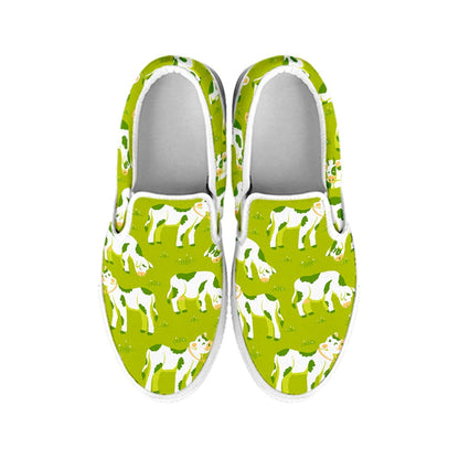 Cute Smiley Cow Pattern Print White Slip On Sneakers