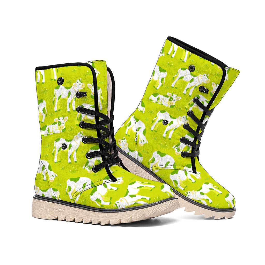 Cute Smiley Cow Pattern Print Winter Boots