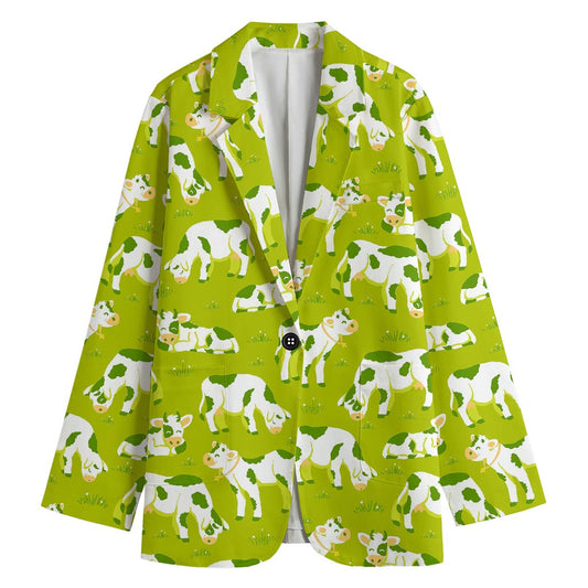 Cute Smiley Cow Pattern Print Women's Blazer