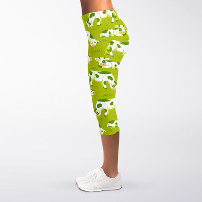 Cute Smiley Cow Pattern Print Women's Capri Leggings