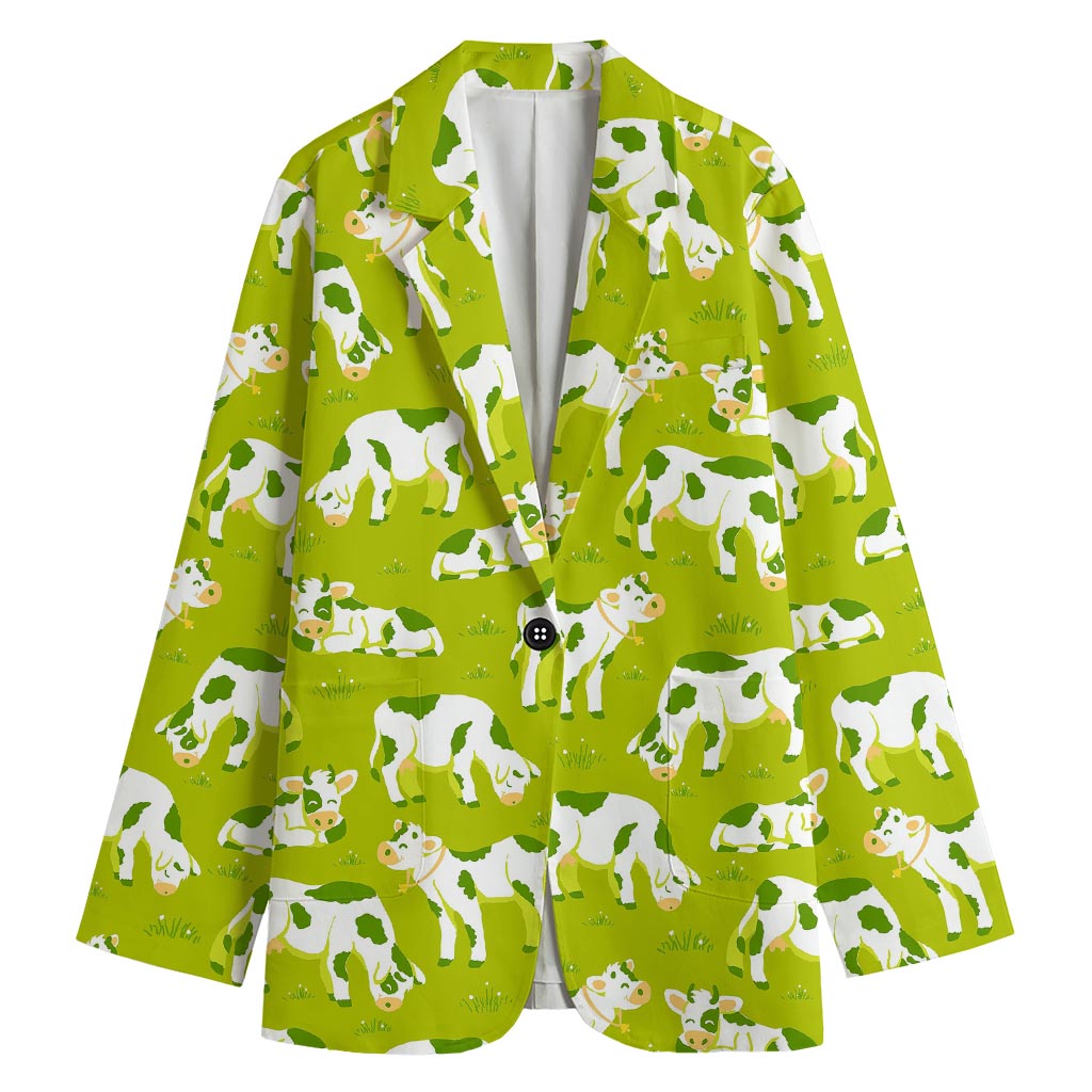 Cute Smiley Cow Pattern Print Women's Cotton Blazer