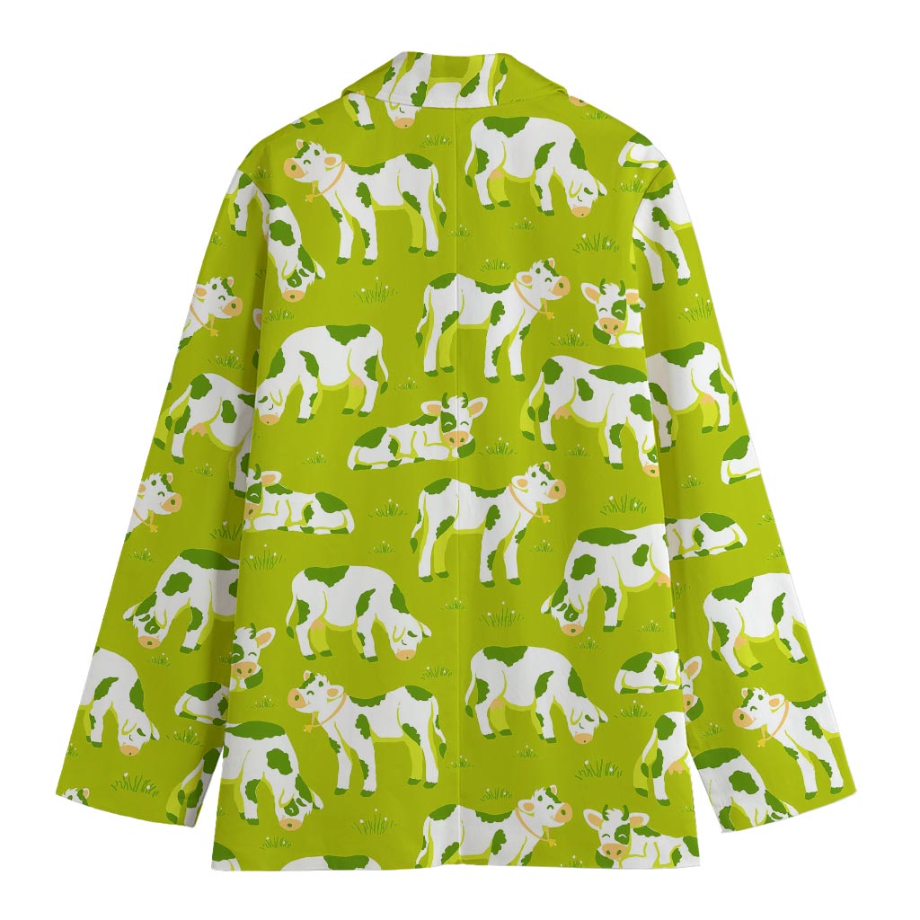 Cute Smiley Cow Pattern Print Women's Cotton Blazer
