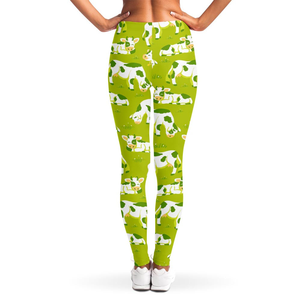 Cute Smiley Cow Pattern Print Women's Leggings
