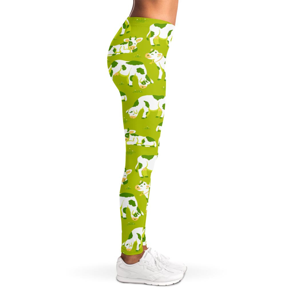 Cute Smiley Cow Pattern Print Women's Leggings