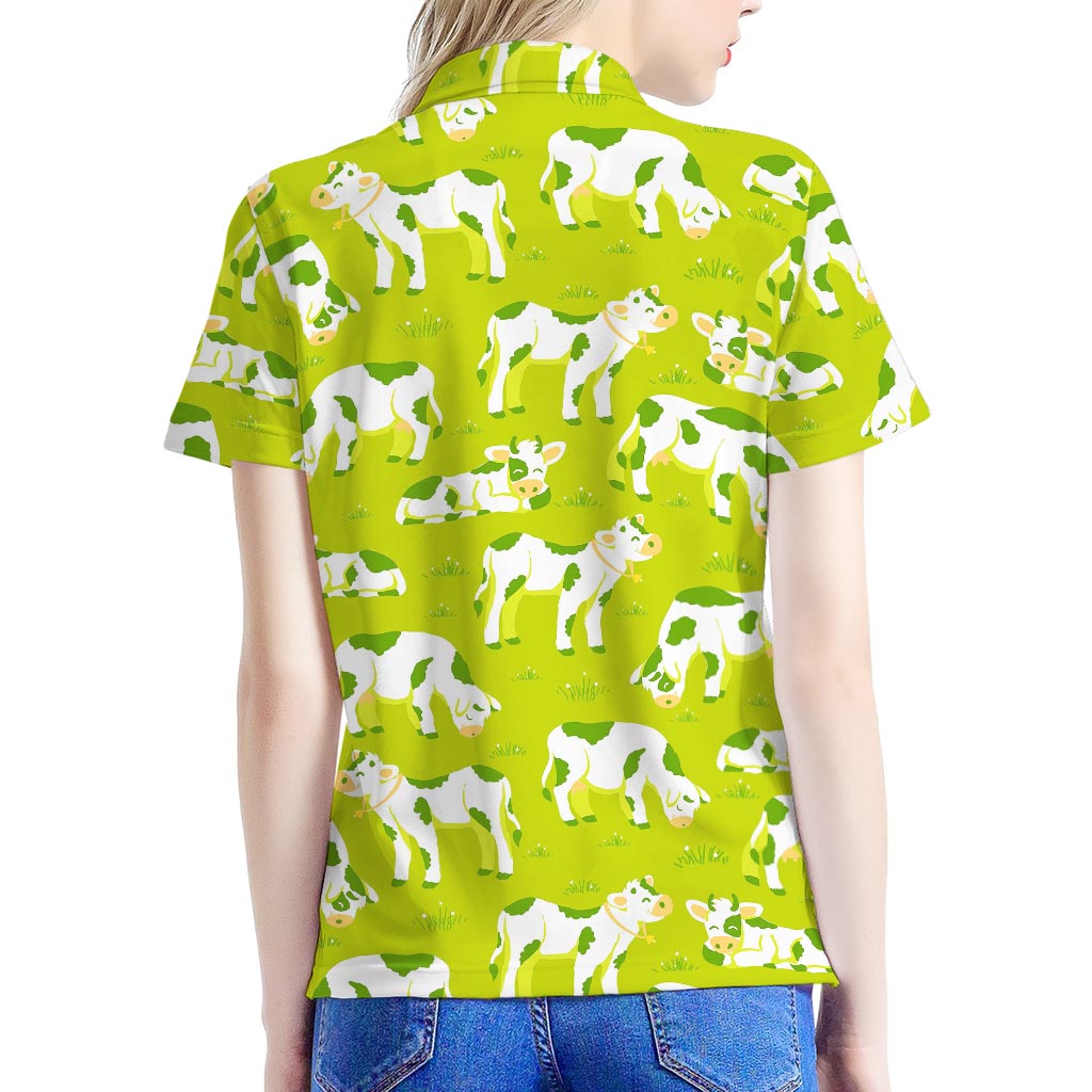 Cute Smiley Cow Pattern Print Women's Polo Shirt