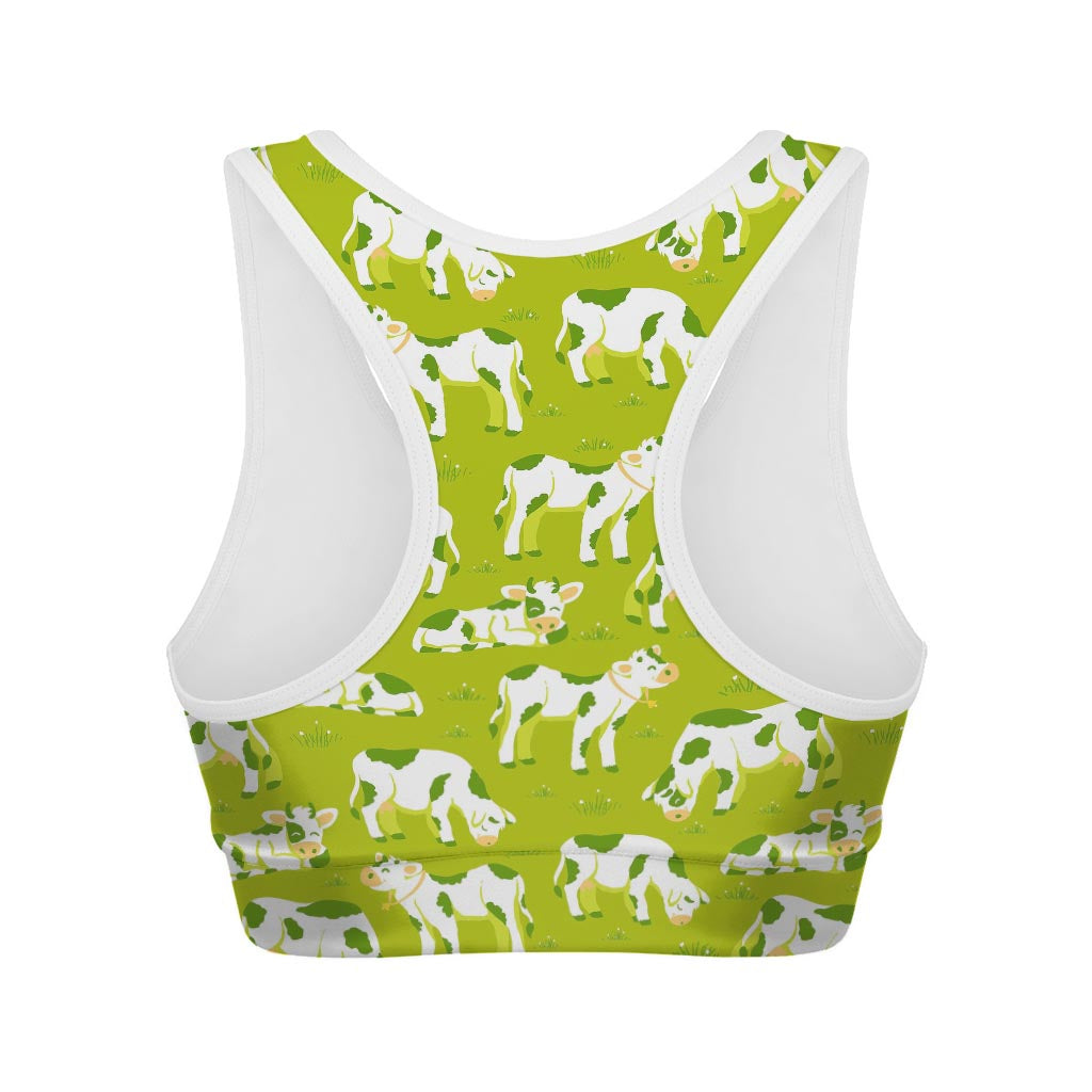 Cute Smiley Cow Pattern Print Women's Sports Bra