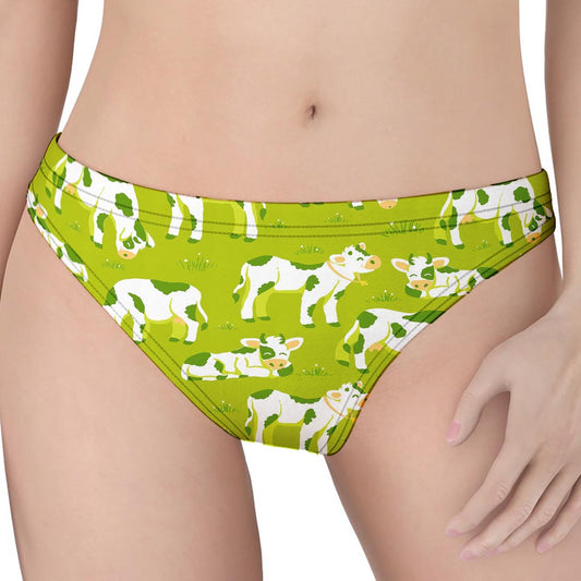 Cute Smiley Cow Pattern Print Women's Thong