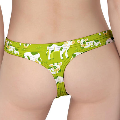Cute Smiley Cow Pattern Print Women's Thong