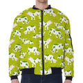 Cute Smiley Cow Pattern Print Zip Sleeve Bomber Jacket