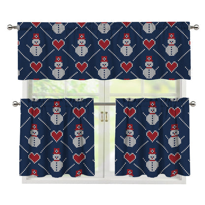 Cute Snowman Knitted Pattern Print 3 Piece Kitchen Curtains