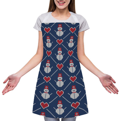 Cute Snowman Knitted Pattern Print Adjustable Apron