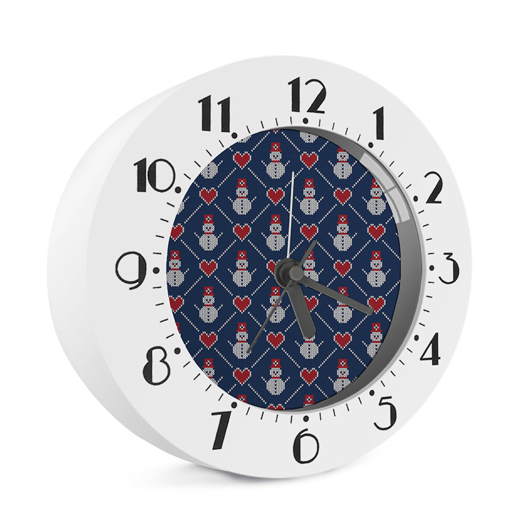 Cute Snowman Knitted Pattern Print Alarm Clock
