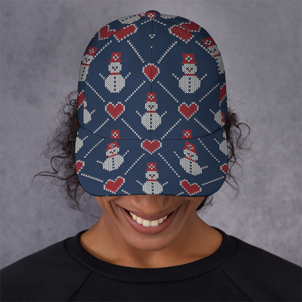 Cute Snowman Knitted Pattern Print Baseball Cap