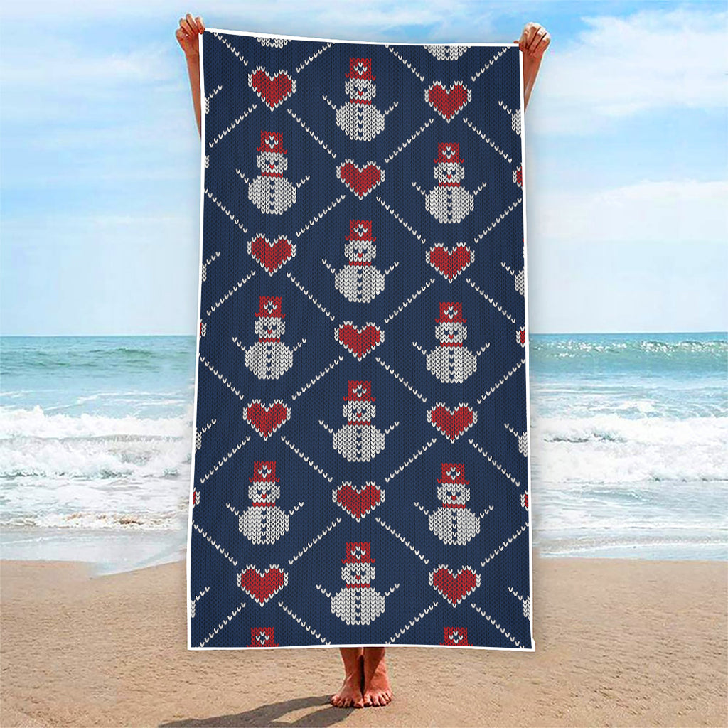 Cute Snowman Knitted Pattern Print Beach Towel