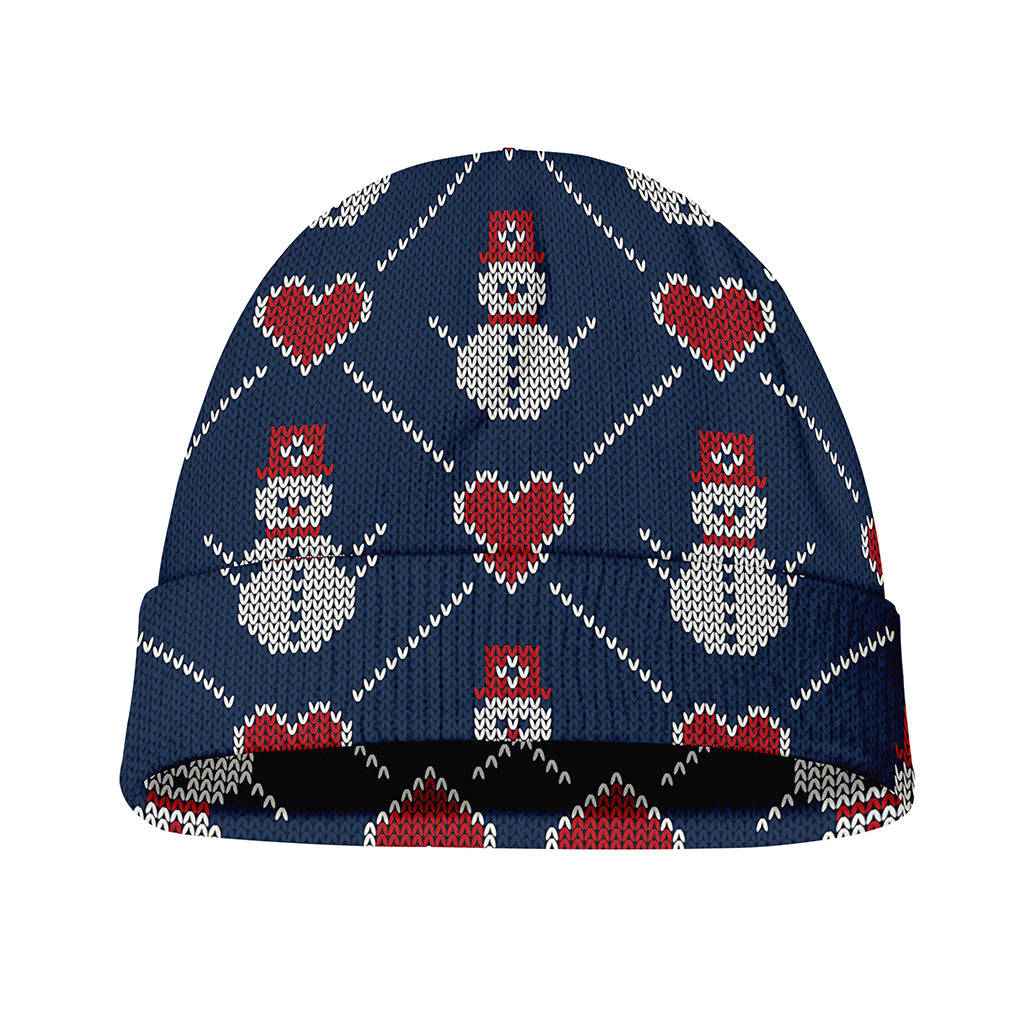 Cute Snowman Knitted Pattern Print Beanie