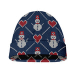 Cute Snowman Knitted Pattern Print Beanie
