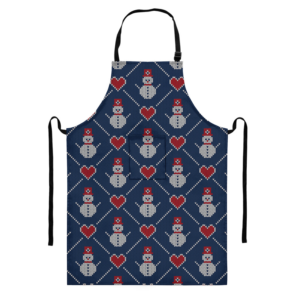 Cute Snowman Knitted Pattern Print Bib Apron With Pocket