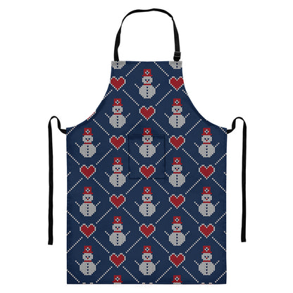 Cute Snowman Knitted Pattern Print Bib Apron With Pocket