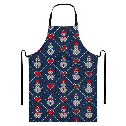 Cute Snowman Knitted Pattern Print Bib Apron With Pocket