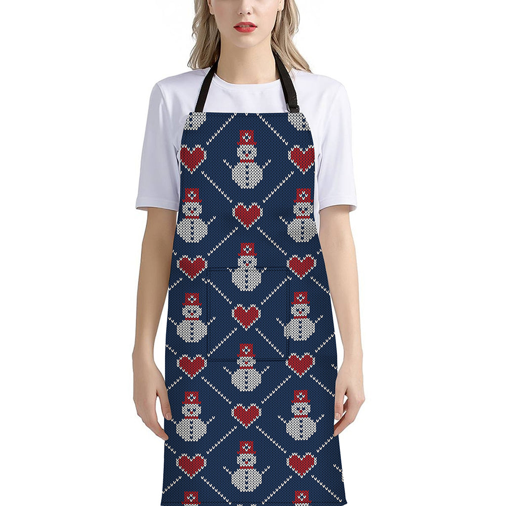 Cute Snowman Knitted Pattern Print Bib Apron With Pocket