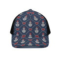 Cute Snowman Knitted Pattern Print Black Mesh Trucker Hat