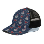Cute Snowman Knitted Pattern Print Black Mesh Trucker Cap