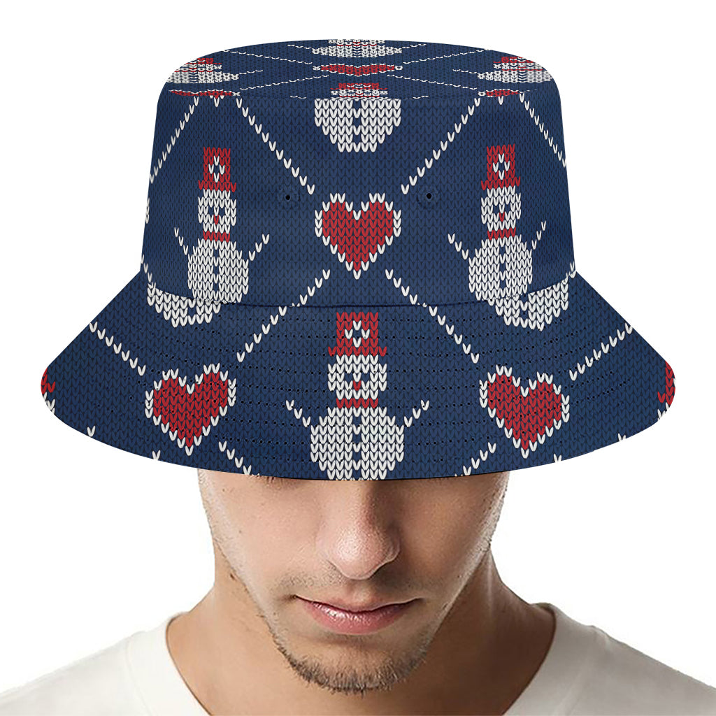 Cute Snowman Knitted Pattern Print Bucket Hat