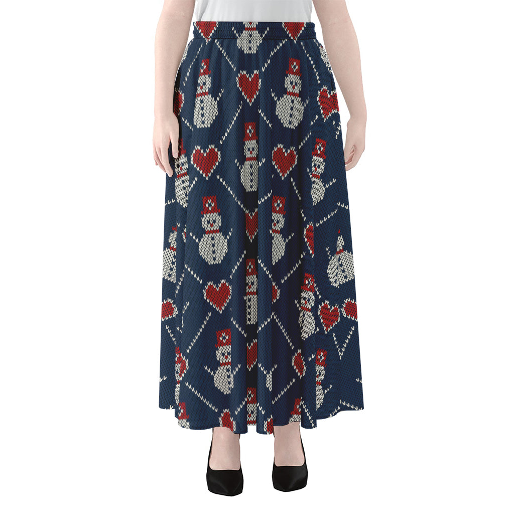 Cute Snowman Knitted Pattern Print Chiffon Maxi Skirt