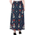 Cute Snowman Knitted Pattern Print Chiffon Maxi Skirt